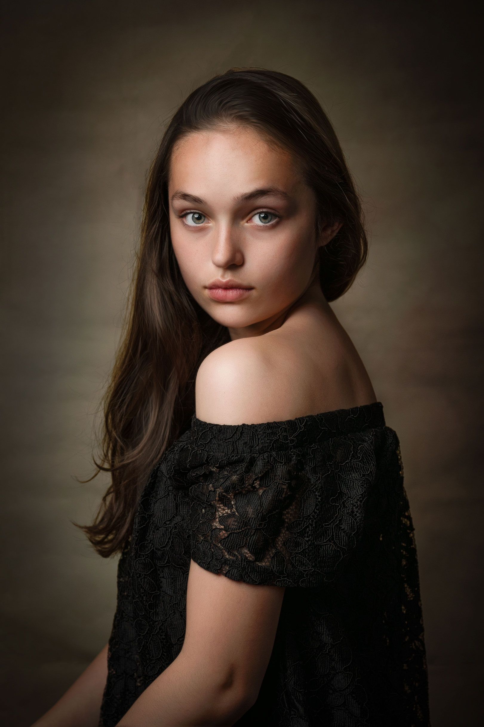 Fine art portrait — teenager in a black lace dress