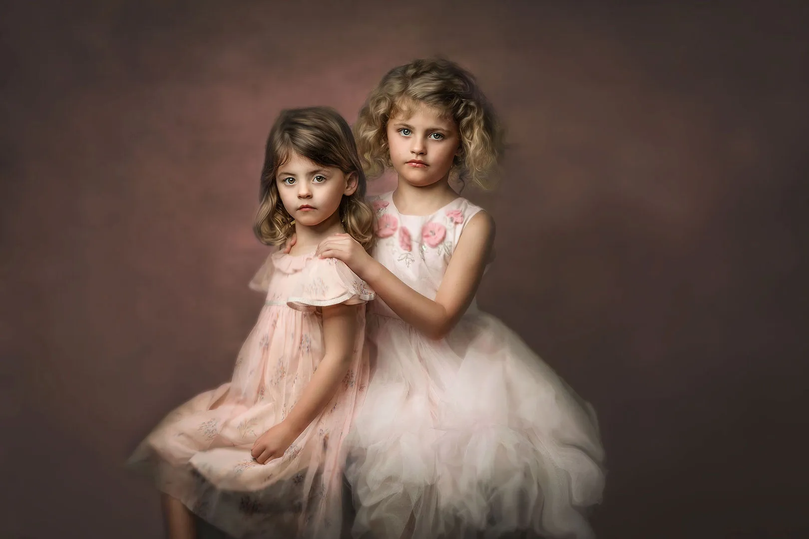Fine art portrait — sisters in tulle